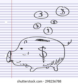 Simple hand drawn doodle of a piggy bank