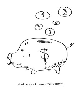 Simple hand drawn doodle of a piggy bank