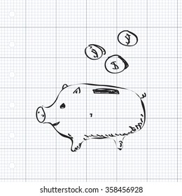Simple hand drawn doodle of a piggy bank