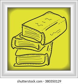 Simple hand drawn doodle of a pile of books