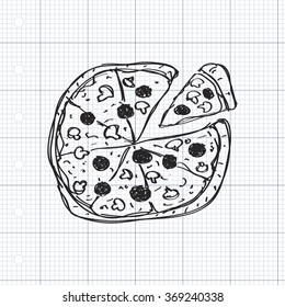 Simple hand drawn doodle of a pizza