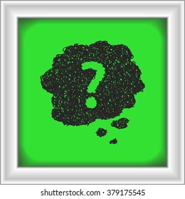 Simple hand drawn doodle of a question mark thought bubble