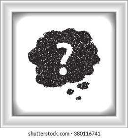 Simple hand drawn doodle of a question mark thought bubble