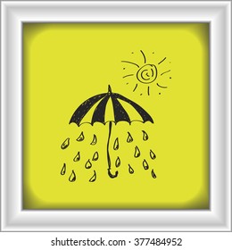 Simple hand drawn doodle of rain under an umbrella