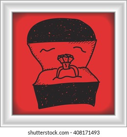 Simple hand drawn doodle of a ring in a box