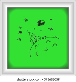 Simple hand drawn doodle of a rocket on the moon