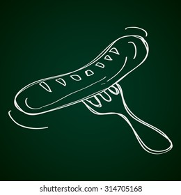 Simple hand drawn doodle of a sausage on a fork