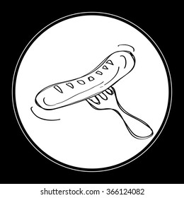 Simple hand drawn doodle of a sausage on a fork