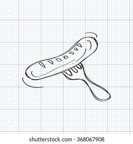 Simple hand drawn doodle of a sausage on a fork