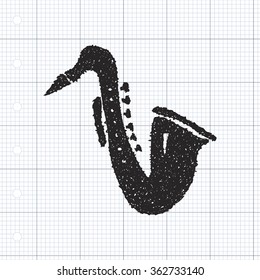 Simple hand drawn doodle of a saxophone