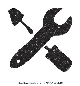 Simple hand drawn doodle of a screwdriver and spanner