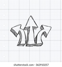 Simple hand drawn doodle of a se of three arrows