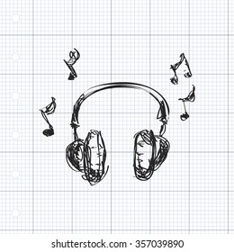 Simple hand drawn doodle of a set of headphones