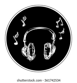 Simple hand drawn doodle of a set of headphones