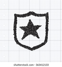 Simple hand drawn doodle of a shield with star