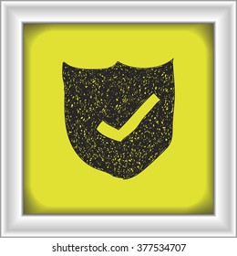 Simple hand drawn doodle of a shield with tick