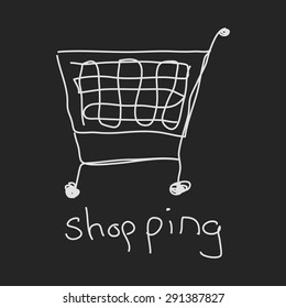 Simple hand drawn doodle of a shopping trolley