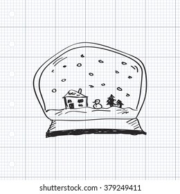 Simple hand drawn doodle of a snow globe