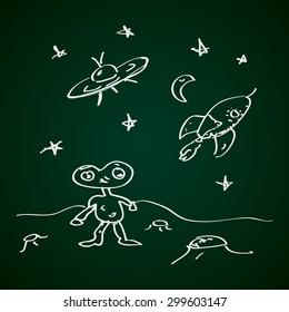 Simple hand drawn doodle of a space alien