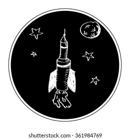 Simple hand drawn doodle of a space rocket