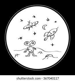 Simple hand drawn doodle of a space alien