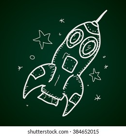 Simple hand drawn doodle of a space rocket