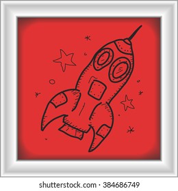 Simple hand drawn doodle of a space rocket