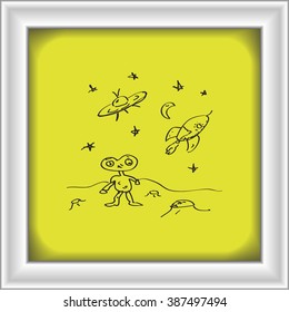 Simple hand drawn doodle of a space alien