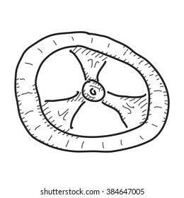 Simple hand drawn doodle of a steering wheel