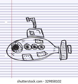 Simple hand drawn doodle of a submarine