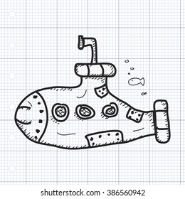 Simple hand drawn doodle of a submarine