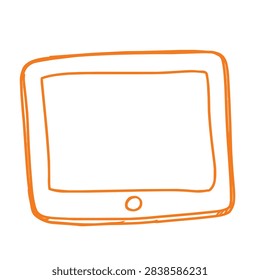 A simple hand drawn doodle of a tablet computer with an orange outline on a white background