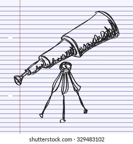 Simple hand drawn doodle of a telescope