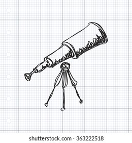 Simple hand drawn doodle of a telescope