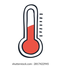 A simple hand drawn doodle of a thermometer with a red fluid level indicating high heat or temperature