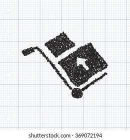 Simple hand drawn doodle of a trolley with boxes