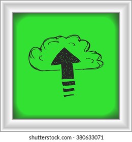 Simple hand drawn doodle of an upload cloud