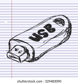 Simple hand drawn doodle of a usb stick