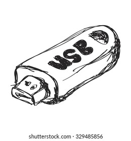 Simple hand drawn doodle of a usb stick
