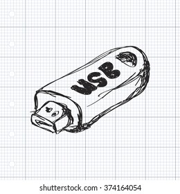 Simple hand drawn doodle of a usb stick