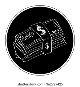 Simple hand drawn doodle of a wad of bank notes