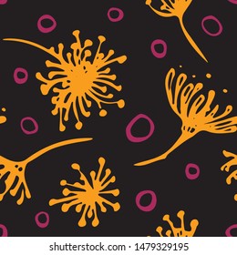 Simple hand drawn doodle wild flowers seamless pattern. Nature background. Summer wrapping paper in trendy pantone colors. 