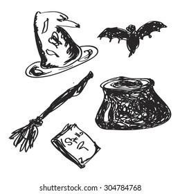 Simple hand drawn doodle of a witches set