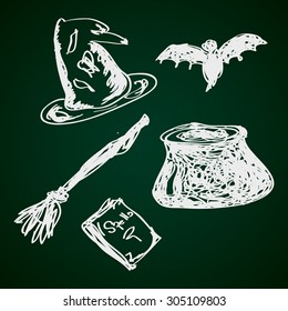 Simple hand drawn doodle of a witches set