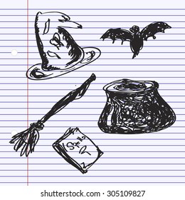 Simple hand drawn doodle of a witches set