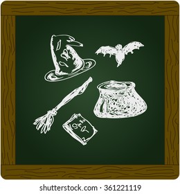Simple hand drawn doodle of a witches set