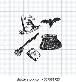 Simple hand drawn doodle of a witches set