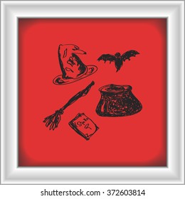 Simple hand drawn doodle of a witches set