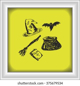 Simple hand drawn doodle of a witches set