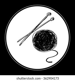 Simple hand drawn doodle of wool and knitting needles